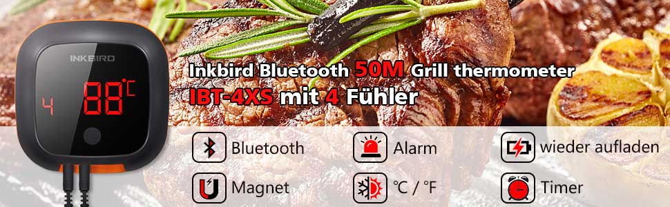 Inkbird Meat Bluetooth Thermometer with 6 Probes, Wireless Digital Smart BBQ  Thermometer with Timer, Alarm Magnet, 150ft Grill Thermometer for Grilling,  Barbecue, Black 