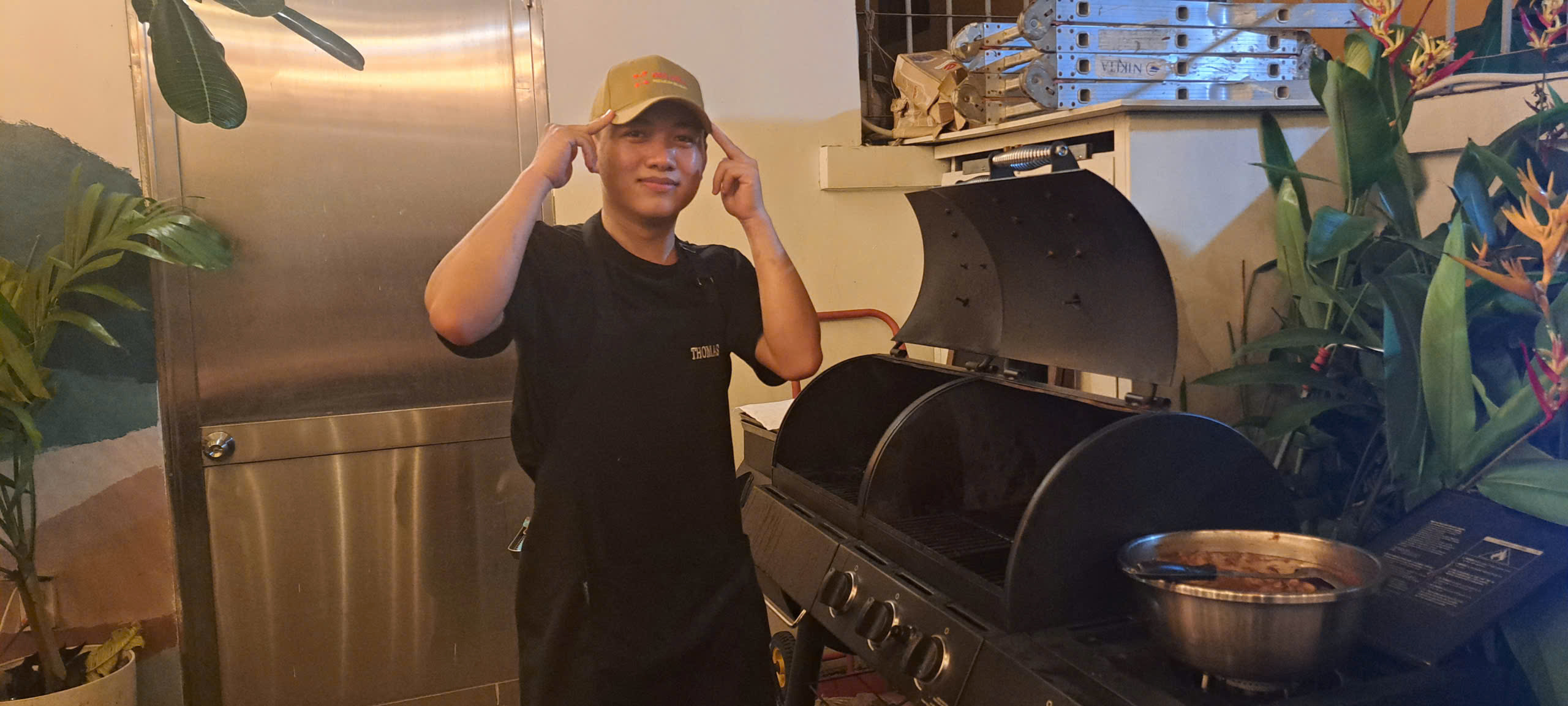 Bếp nướng ngoài trời combo than gas Longhorn