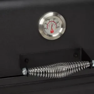 Chi tiết đồng hồ nhiệt và tay cầm cách nhiệt của bếp nướng than Gourmet 615