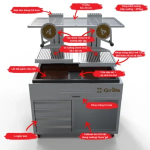 Cấu tạo bếp nướng than hoa cho nhà hàng Gusto Double Parrilla w Carbiner