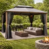 Gazebo ngoài trời mái che sân vườn 2 tầng khung gỗ, lắp đặt tại patio khu BBQ ngoài trời