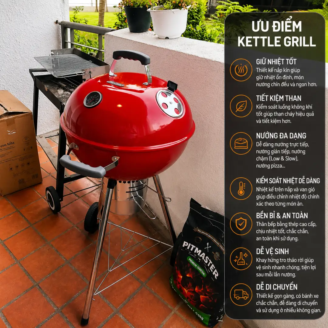 Ưu điểm nổi bật của bếp nướng than kettle grill