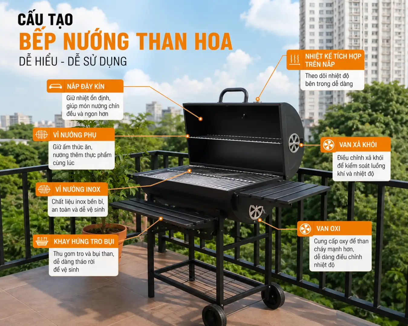 Cấu tạo bếp nướng than BBQ ngoài trời